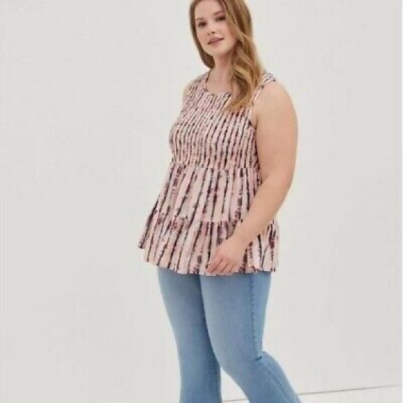 NWTs TORRID Pink Black Striped Tie Dye Smock Tiered Tank Top Size 3 - Picture 1 of 9